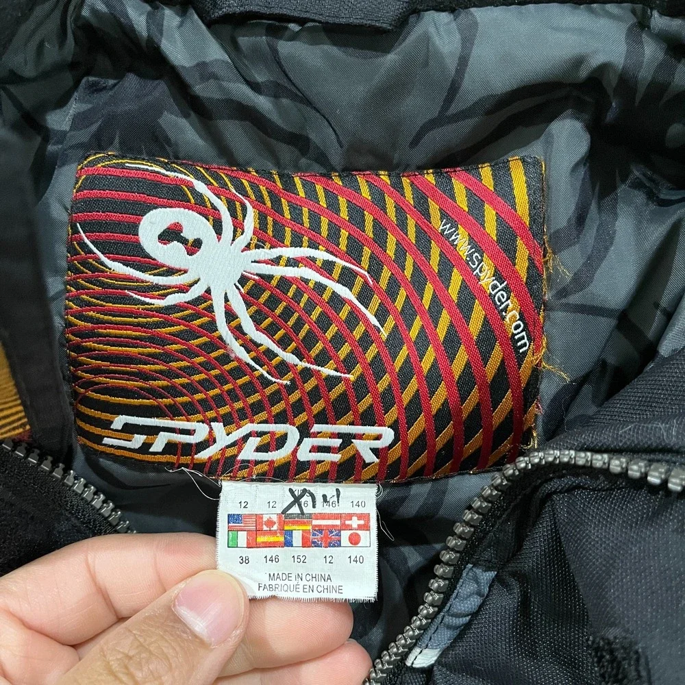 Vintage‎ Spyder Ski XT Jacket Youth 12 Insulated Black Gray Retro 90s Waterproof
